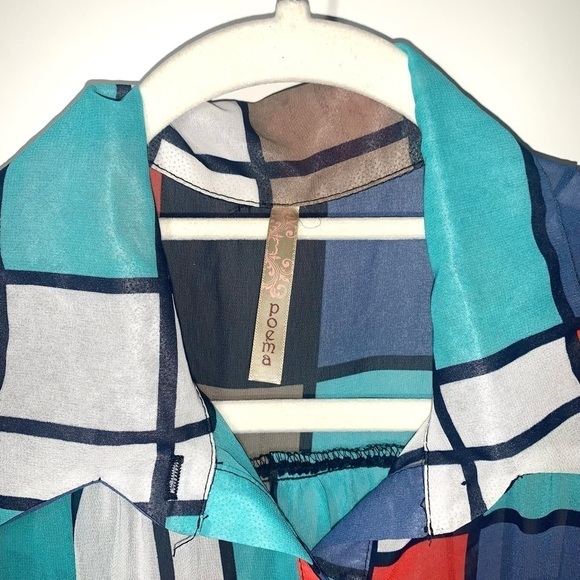 Vintage Poema Geometric print button down sleeveless blouse Small - Picture 5 of 6